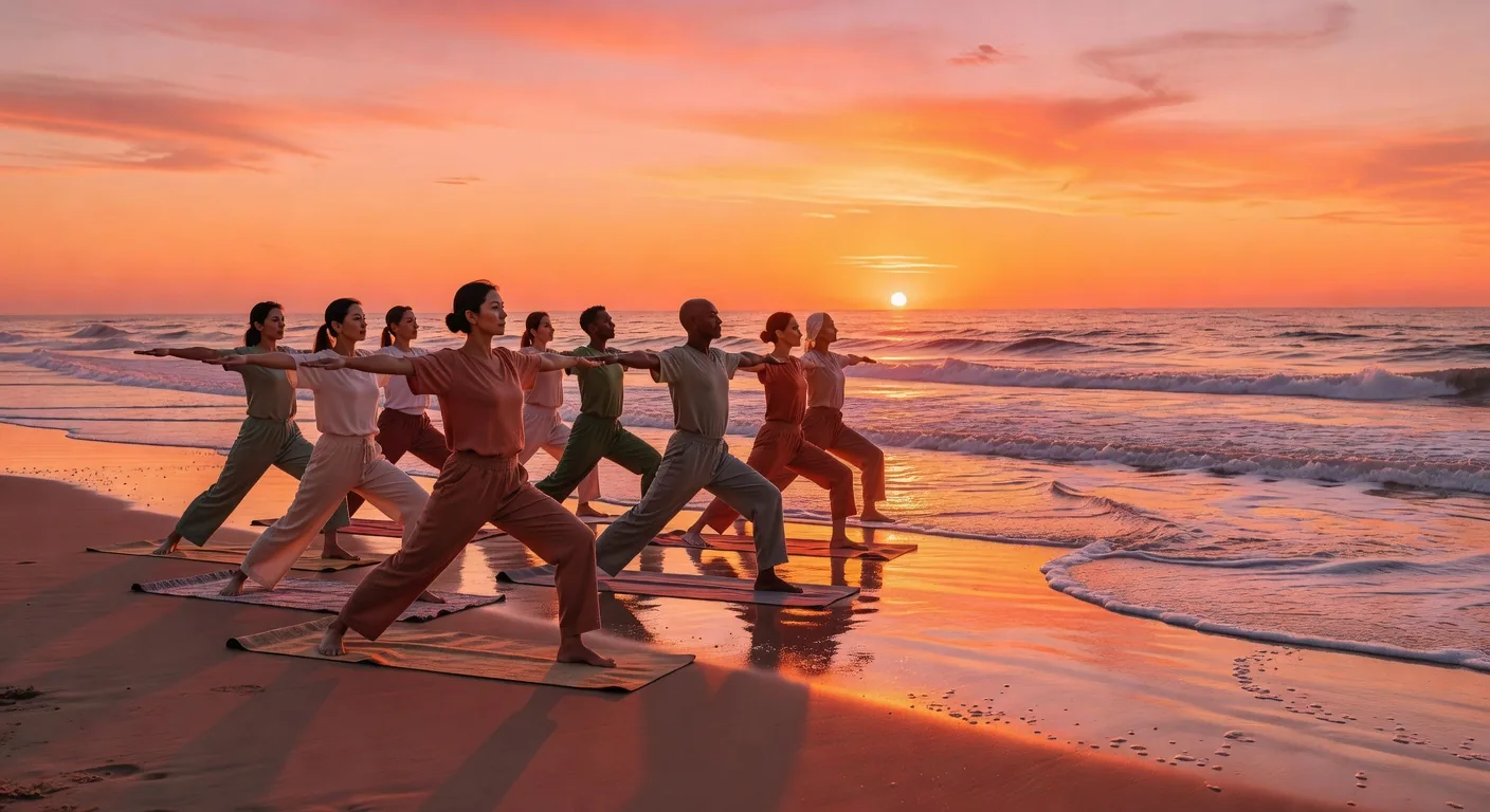 Yoga by the ocean at sunset